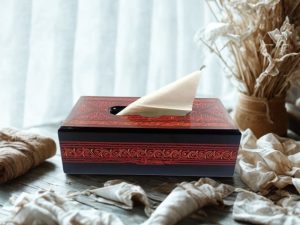 Wooden Tissue Box Red Painted