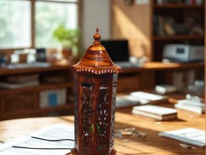 Wooden Table Lamp Large with Beautiful Hand Carving