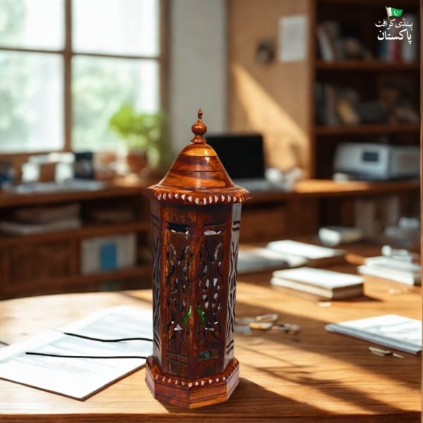 Wooden Table Lamp Large with Beautiful Hand Carving