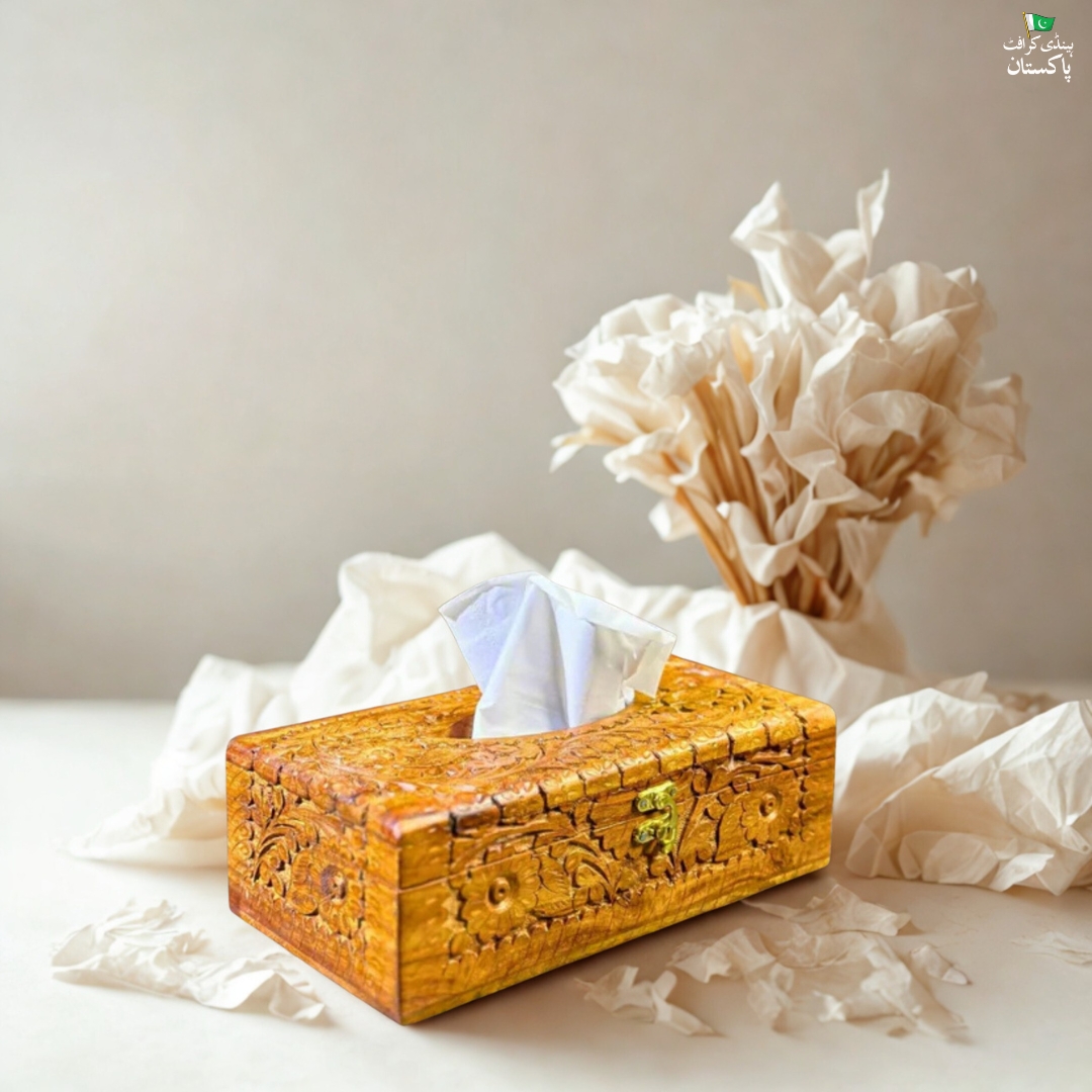 Carved Sheesham Wood Tissue Box